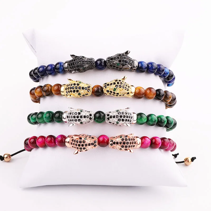 

JARAVVI Men Bracelet High Quality Natural Stone Beads CZ Pave Leopard Charm Adjustable Bracelet Men Jewelry Gift