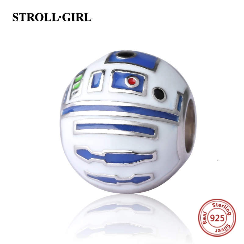 Strollgirl 925 Серебряные шарики робот Подвески с цветной эмалью Fit подлинный шарм
