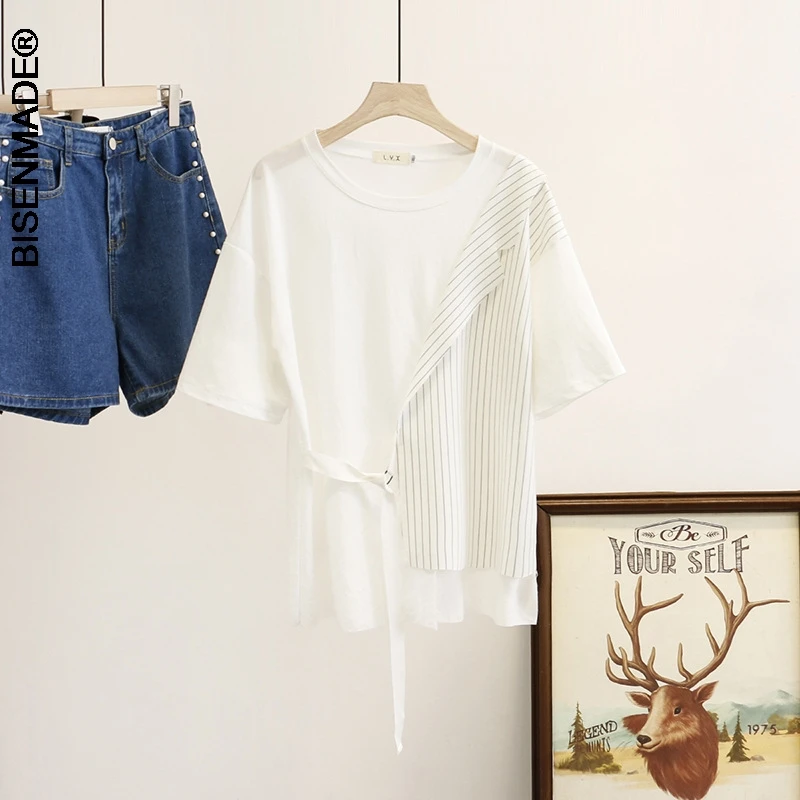 Футболка женская из двух предметов Одежда большого размера летний топ с коротким