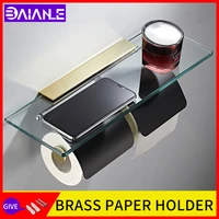 bathroom glass roll holder wall brass double toilet paper holder with shelf phone shelves shower storage rack wc paper holder