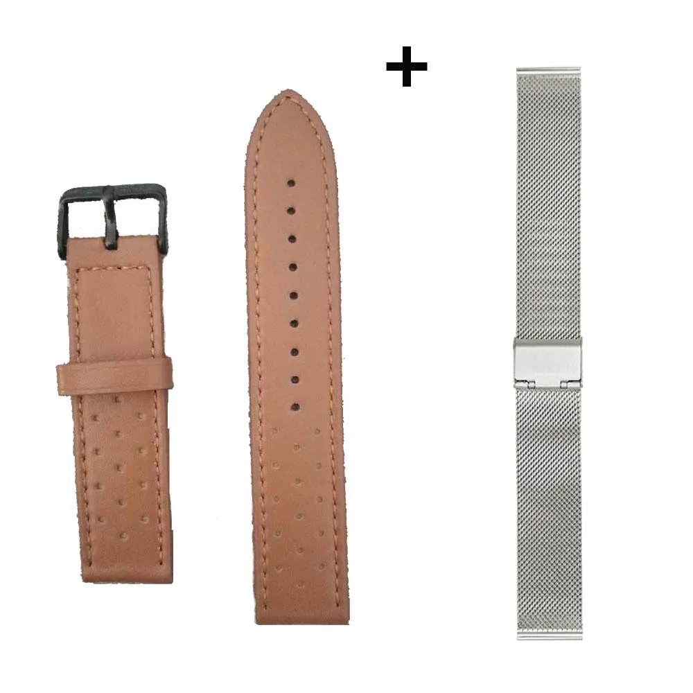 20 мм браслет ремешок для Xiaomi Amazfit Bip ремешок для часов Amazfit GTS кожаный ремешок для часов Amazfit GTR 42 мм браслет из нержавеющей стали - Цвет: Brown-Silver