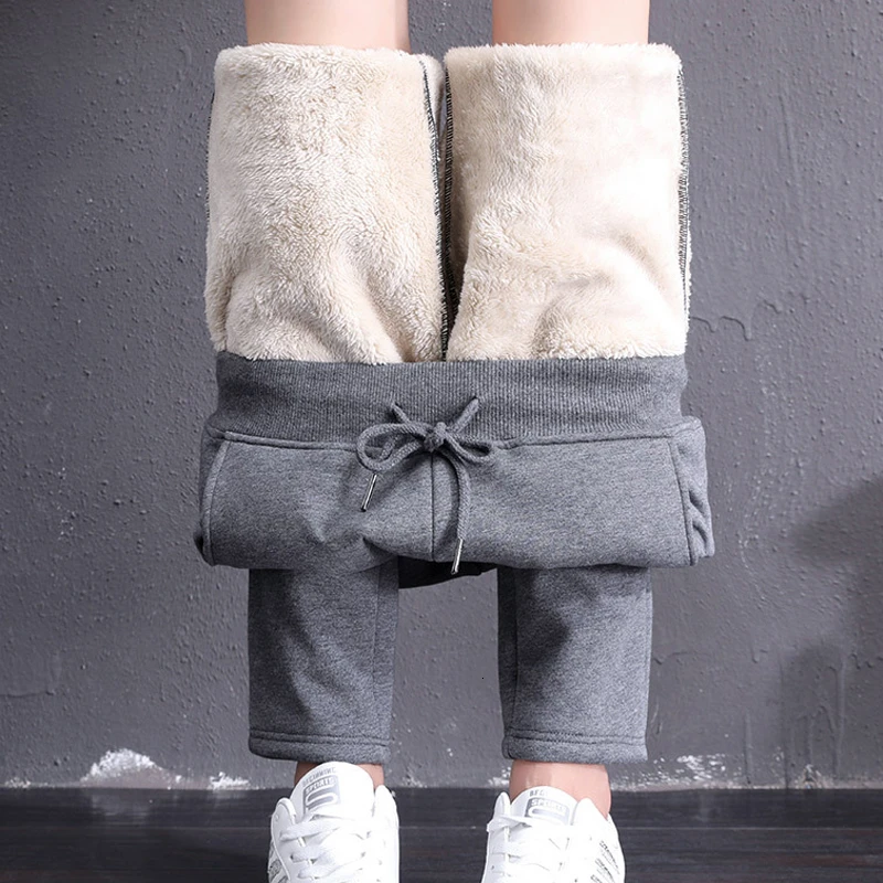 

Ягненка брюки для женщин, сезон осень-зима; Теплая с высокой талией, женские штаны на каждый день, с добавлением овечьей шерсти, узкие брюки