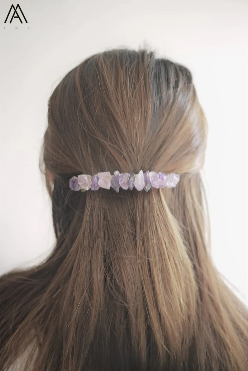 

5PCS Gold Wire Wrapped Amethysts Quartz Chunky Beads Hair Clips Tiara For Women Crystal Hairpins Clips Hair Jewelry HG013AMH.E