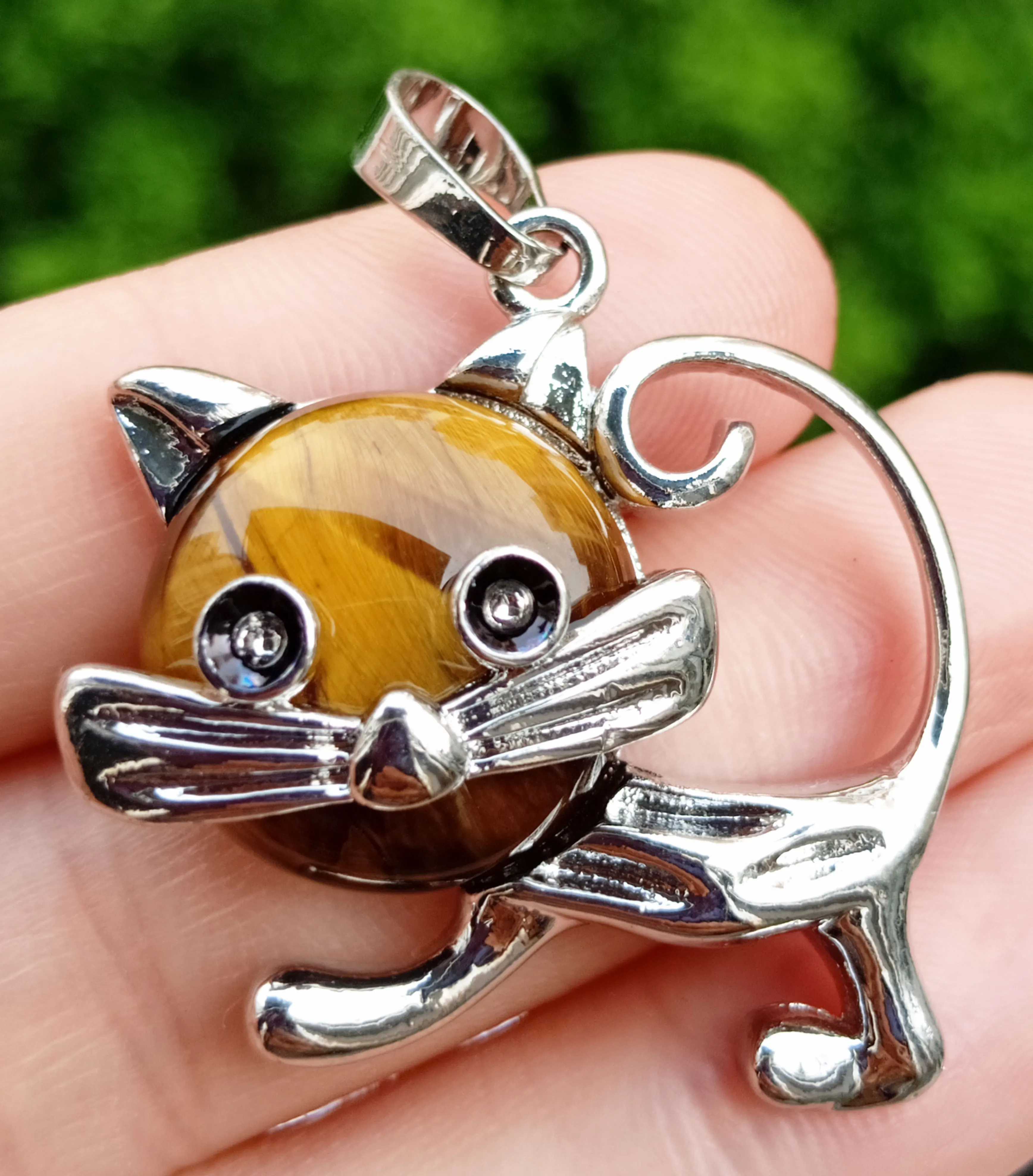 Милый тигровый глаз камень Китти кошка кулон драгоценный шарик исцеляющий