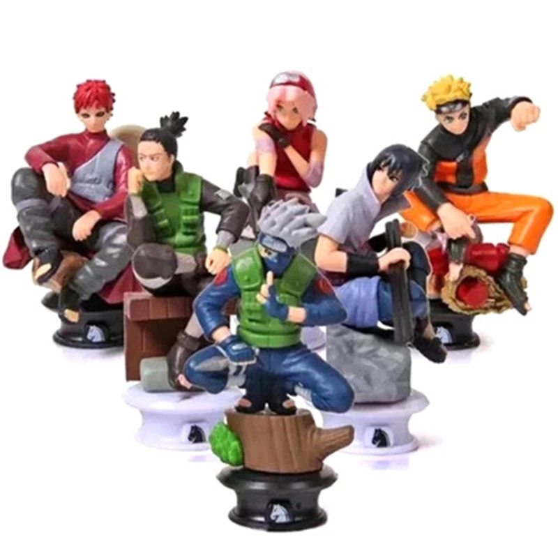 

6PCS/set Naruto Shippuden Anime Model Dolls Figurine Sasuke Gaara Kakashi Haruno Sakura Action Figures Chess Statue Collectible