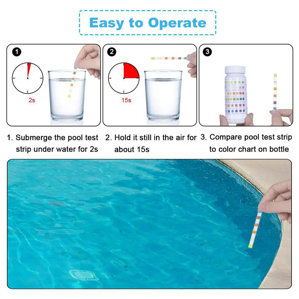 

6 In 1 Acid Water Hardness Test Strip Swimming Pool Spa Chlorine Test Strip Alkalinity PH Cyanuric Bromine 50Pcs/Bottle