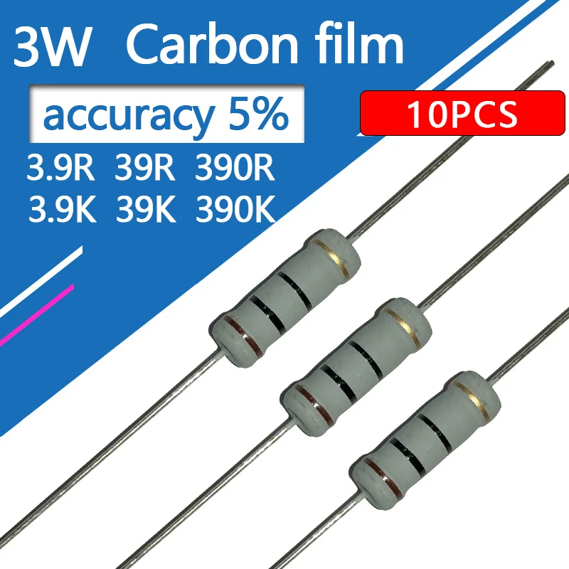 УГЛЕРОДНЫЙ пленочный Резистор 3 Вт 10 шт. четырехцветный круглый 3.3R 3.6R 3.9R K 6 9 33 36 39