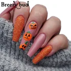 Блестящие накладные ногти на Хэллоуин с клеем, накладные ногти в виде тыквы в стиле панк, французские гробные накладные ногти, искусственный пресс, инструменты для дизайна ногтей