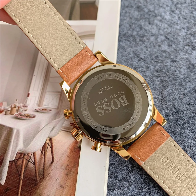 

luxury watch mens boss watch quartz movement Leather strap all functional small dial work stopwatch relojes watches for men