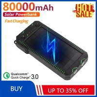 High Capacity 80000mAh Solar Waterproof Power Bank External Battery Outdoor Travel Mobile Phone Charger for Xiaomi Samsung Phone