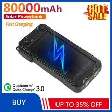 High Capacity 80000mAh Solar Waterproof Power Bank External Battery Outdoor Travel Mobile Phone Charger for Xiaomi Samsung Phone