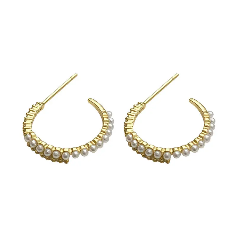 

Real 925 Sterling Silver Romantic Pearls Half Hoop Earrings Vintage C Shape Hoops Wedding Anniversary Jewelry for Women