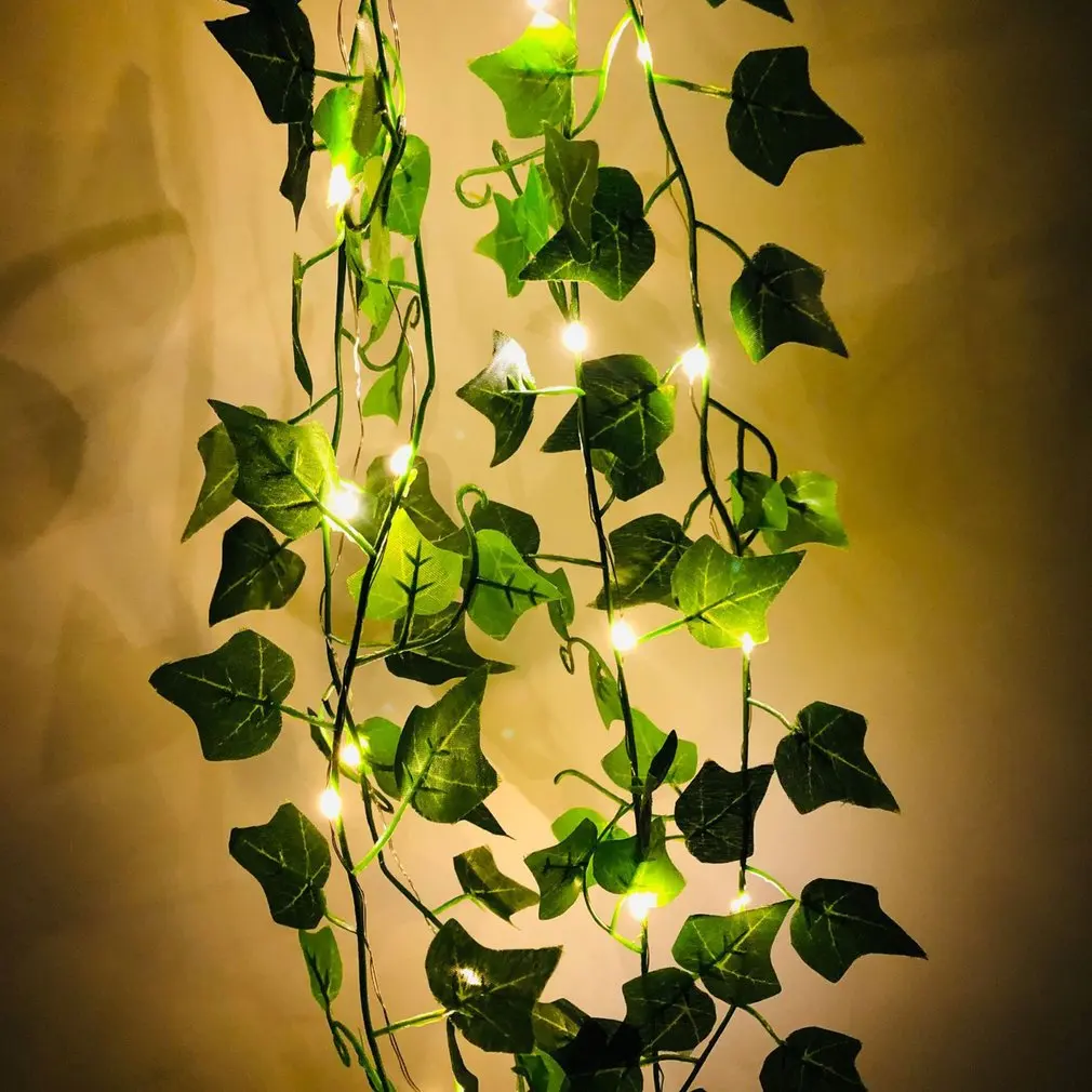 

20 LED зеленые листья ротанга гирлянда светильник s лоза Плющ Фея светильник Свадебная вечеринка домашнего рождественского декора светильник...