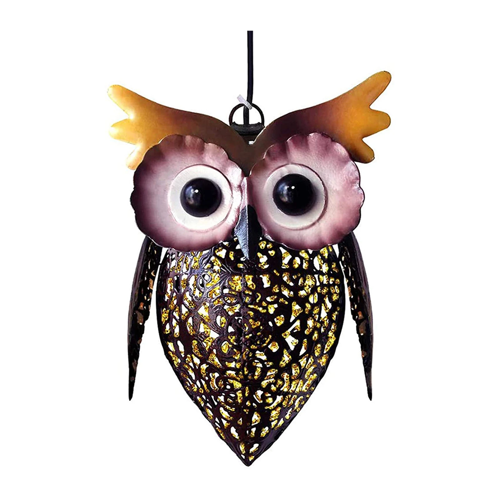 

Hanging Owl Lamp Ornament Solar LED Simulation Metal Animal Statue Decor for Window Outdoor Garden JDH88