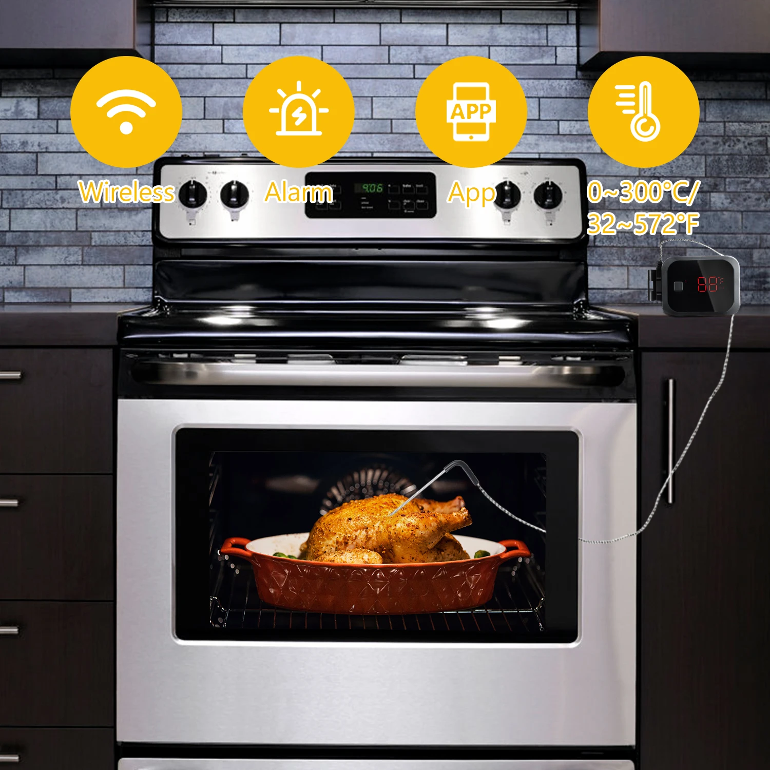 

Inkbird BBQ GO Grilling Thermometer Household Cooking Food Temperature Meter IBT-2X with Stainless Steel Probe and Timer&Alarm