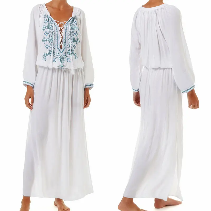 Пляжная туника-Кафтан с вышивкой хлопковая накидка Saida de купальный костюм Praia