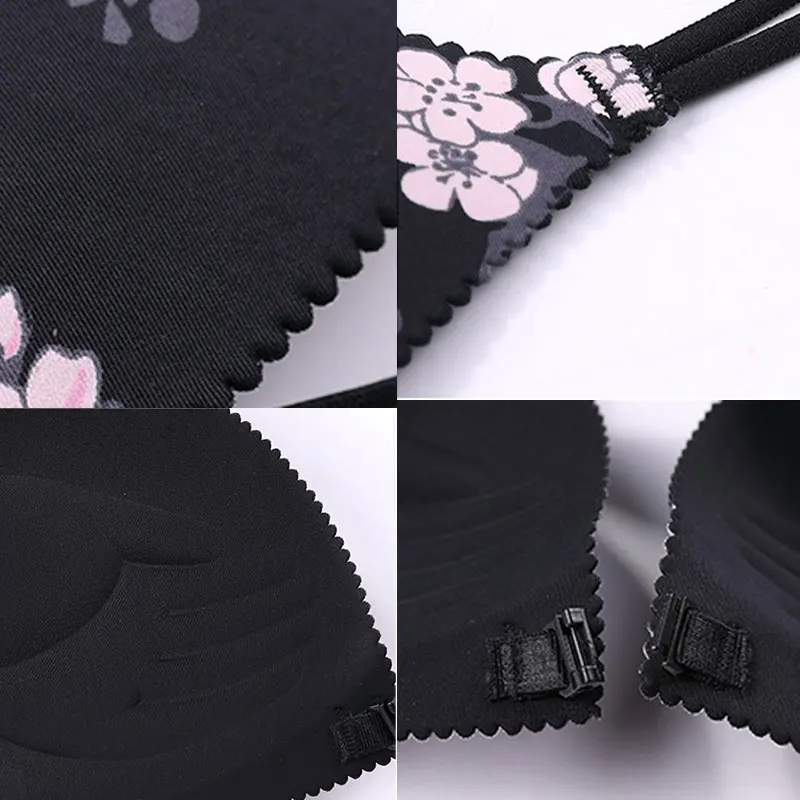 

Sexy Floral Print Bra Front Buckle Underwear Seamless Cross Buauty Back Women Push Up Bras Lingerie Intimates Wireless Bralette