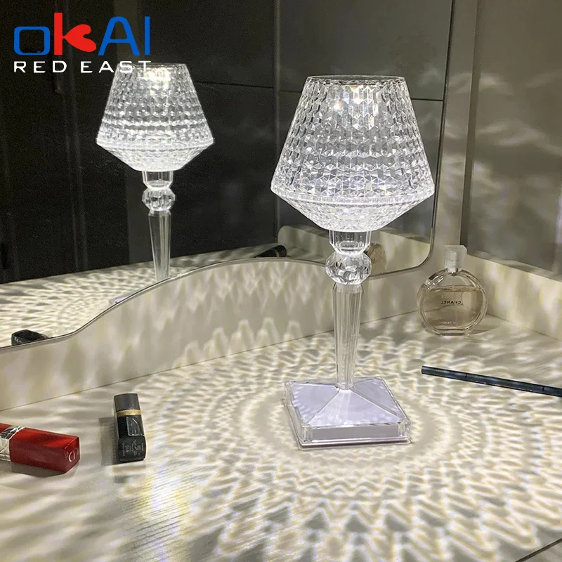 

LED Diamond Crystal Projection Desk Lamp USB Charging Touch Sensor Restaurant Bar Decoration Table Lights Romantic Night Lamp