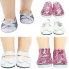 Модная 18-дюймовая кукольная обувь BJDBUS с бантом, блестящая спортивная обувь на плоской подошве для американской куклы 43 см, Одежда для куклы, аксессуары