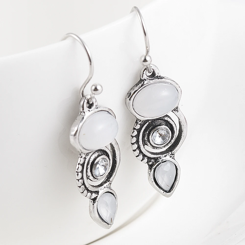 Style 2 Новые винтажные серьги-подвески серебряные серьги с имитацией лунного камня для женщин Свадебные ювелирные изделия серьги в стиле бохо - Окраска металла: Style 2
