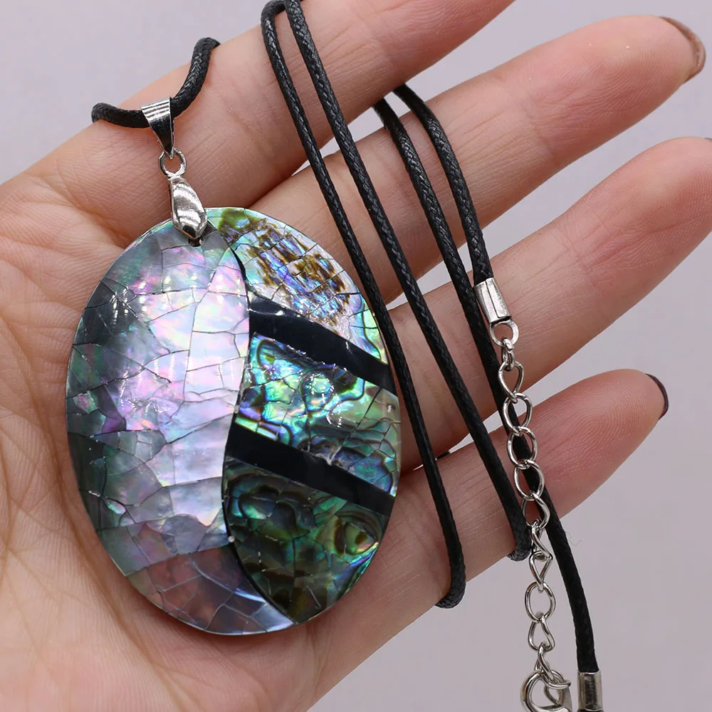 

Fashion Oval Shape Necklace High Quality Natural Abalone Shell Pendant Necklace for Men's Women's Charms Jewelry Gifts 40x50 mm