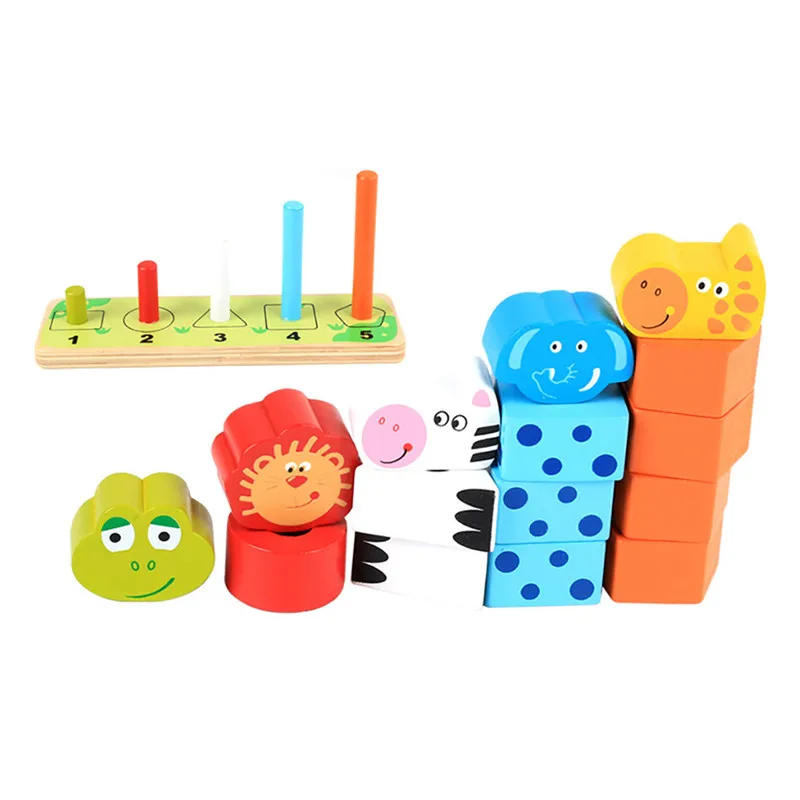 Деревянные блоки Монтессори деревянная обучающая головоломка животные