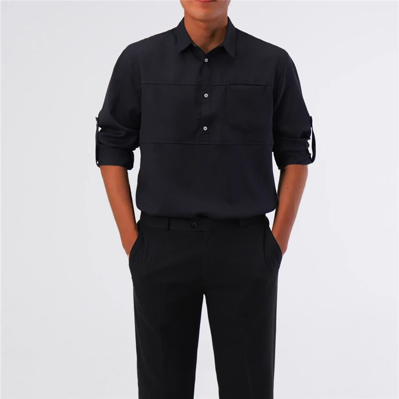 

2021 new men's slim long sleeve sleeve sleeve stitching long sleeve shirt men's casual shirt