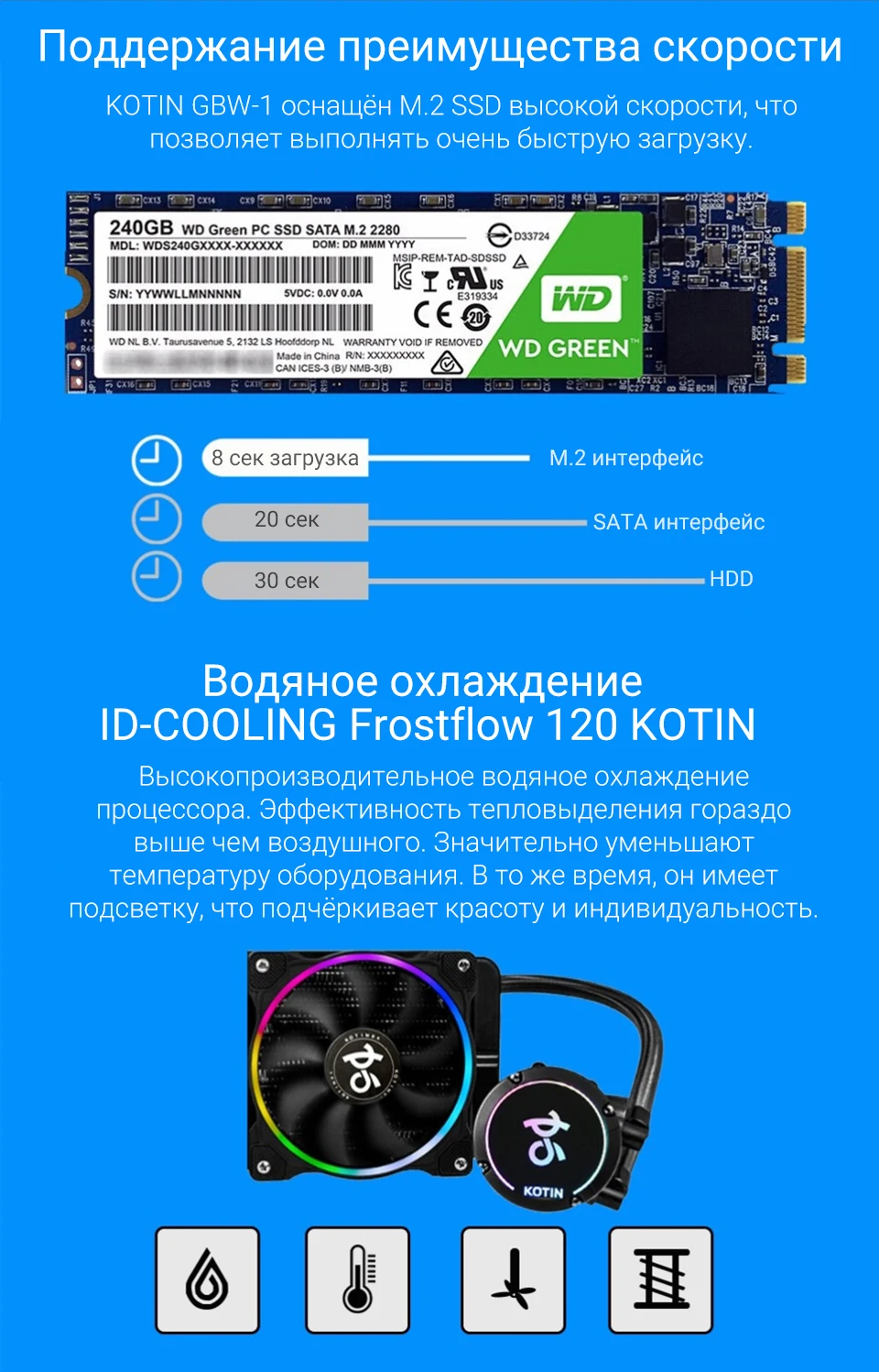 Игровой компьютер KOTIN GBW-1/ intel I7 8700/8ГБ DDR4/GTX1060/240ГБ SSD+1ГБ/Dos