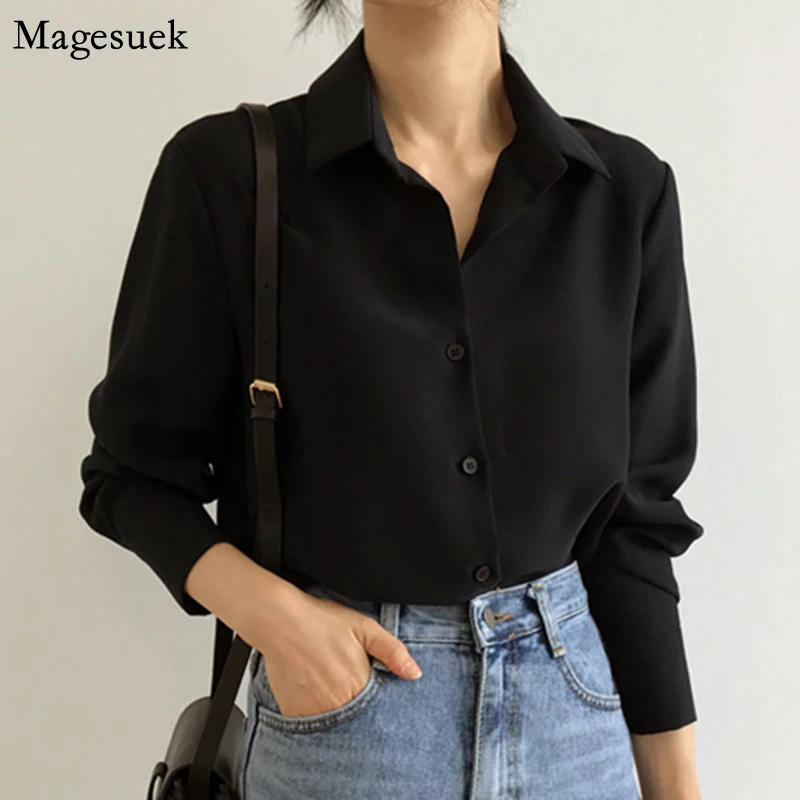 

2021 Spring Oversized Chiffon Blouse Shirts Long Sleeve Loose Office Blouses Women Casual Solid Button Shirt Tops Blusas 6830