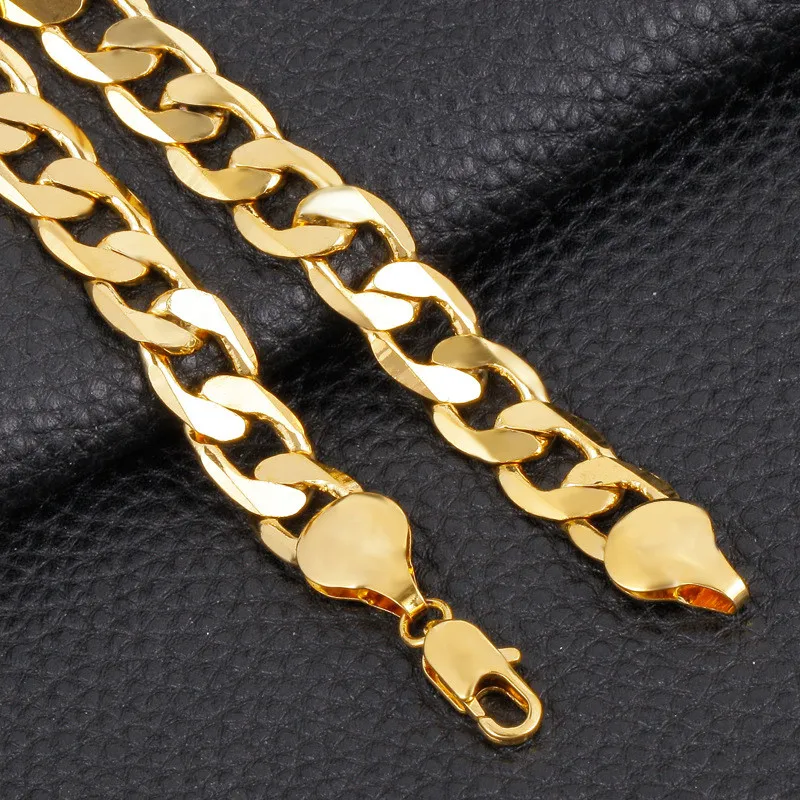 

16-30 Inch Link Chain Hip Hop Bracelet Necklace Set Figaro Chain Punk Gold Color Bracelet Necklace Set Men's Jewelry 2pcs Sets