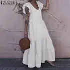 Модель 2021 года, модное летнее однотонное платье ZANZEA, женский сарафан с оборками, Повседневное платье макси с рукавом-бабочкой, женское платье с круглым вырезом