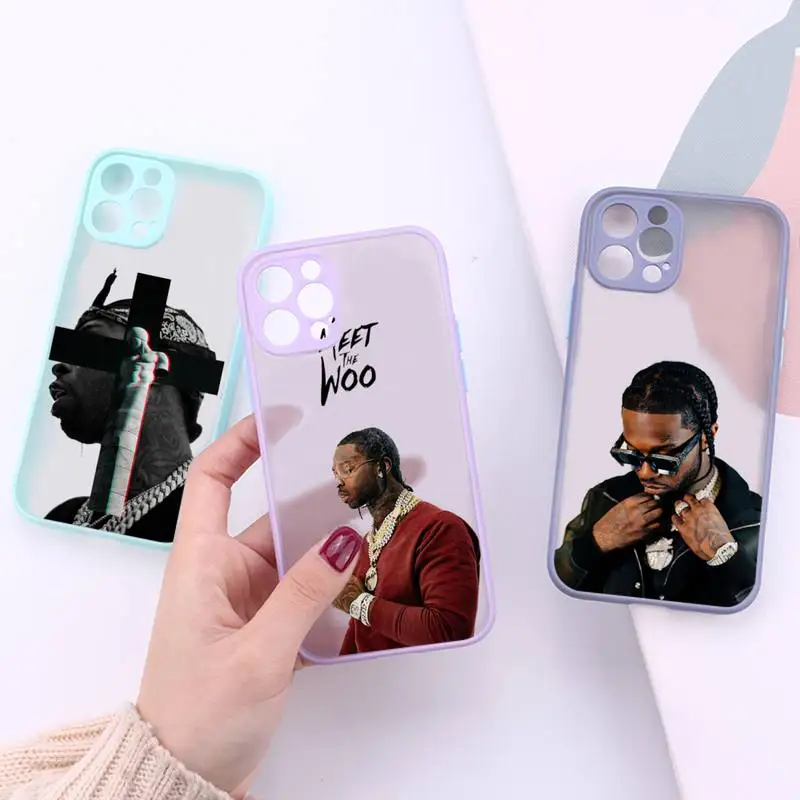

pop smoke Phone Case For iPhone 13 12 11 Mini Pro XR XS Max 7 8 Plus X Matte transparent Purple Back Cover