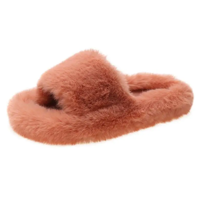 

Winter Women House Slippers Designer Faux Fur Warm Flat Shoes Female Slip on Home Furry Ladies Slippers Size 36-42
