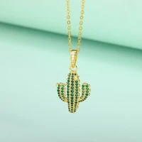 boho 2021 new green zirconia cactus pendant necklace for women gold color chain choker for women collares party jewelry gifts