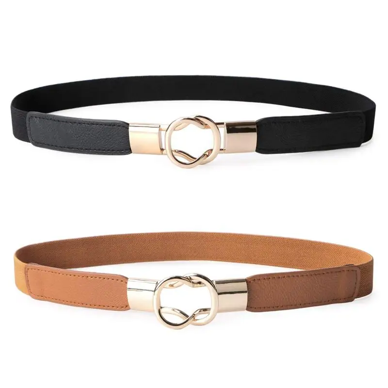 

2 Pack Women Retro Elastic Stretchy Metal Buckle Skinny Waist Cinch Belt 1Inch Wide
