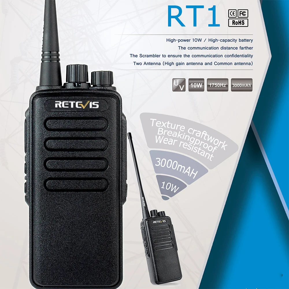 Рация Retevis RT1 VHF (или UHF) высокой мощности 10 шт. 3000 мАч с наушниками| |