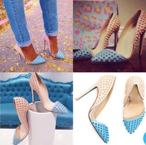

Sexy Muticolor Spikes Studded High Heel Pumps Shoes Pointed Toe Stiletto Heels Pumps Women Shoes Cut-out Patchwork Bride Shoes