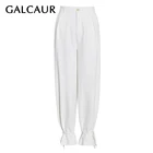 Брюки GALCAUR женские в полную длину, белые свободные брюки с завышенной талией, с рюшами, в минималистском стиле, с карманами, юбка-брикет с широкими штанинами, 2021