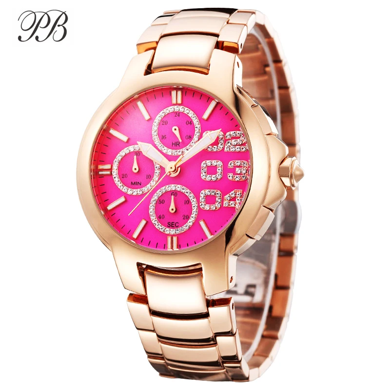Enlarge Watches for Women Luxury Brand Multi-hand Decorative Dial Pink Gold Ladies Watch Stainless Steel Fashion Women Watches Luxury