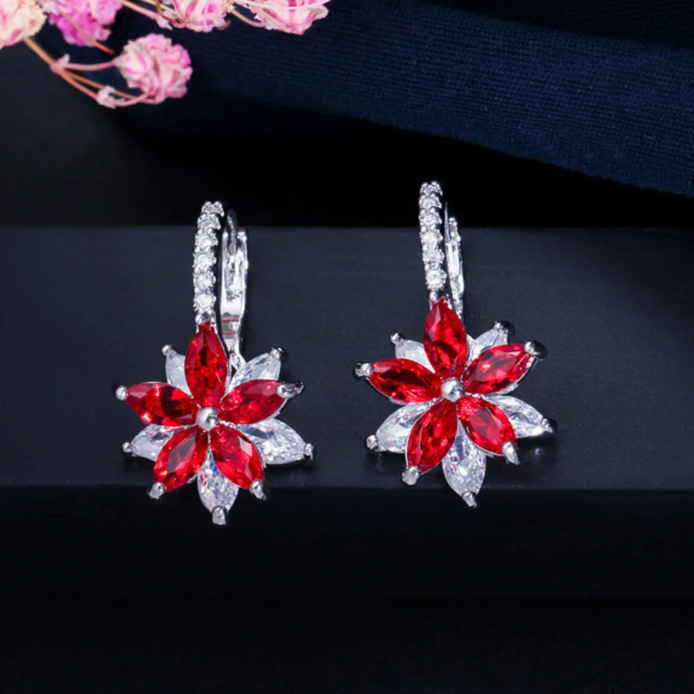 ThreeGraces Модные Разноцветные зеленые розовые красные кубические циркониевые хрустальные вечерние серьги-гвоздики с огранкой маркиза с милым цветком для женщин ER311