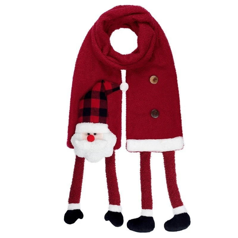 

R7RC Santa Soft Cashmere Feel Scarf Red Long Scarves Winter Unisex Shawls for Holiday Decorations Christmas Gifts
