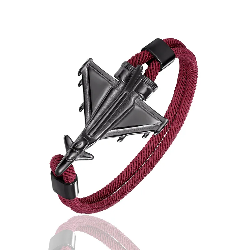 Wine Red MKENDN Новое поступление нержавеющая сталь самолет планер Веревка Кожа полета браслеты для мужчин женщин ювелирные изделия Авиатор стиль - Окраска металла: Wine Red