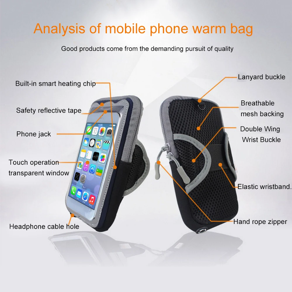 

4-7inch Phone Bag with Double Velvet Electric Mobile Phone Warm Bag Warm Hands/Mobile Phone Winter Sports Running Accessories