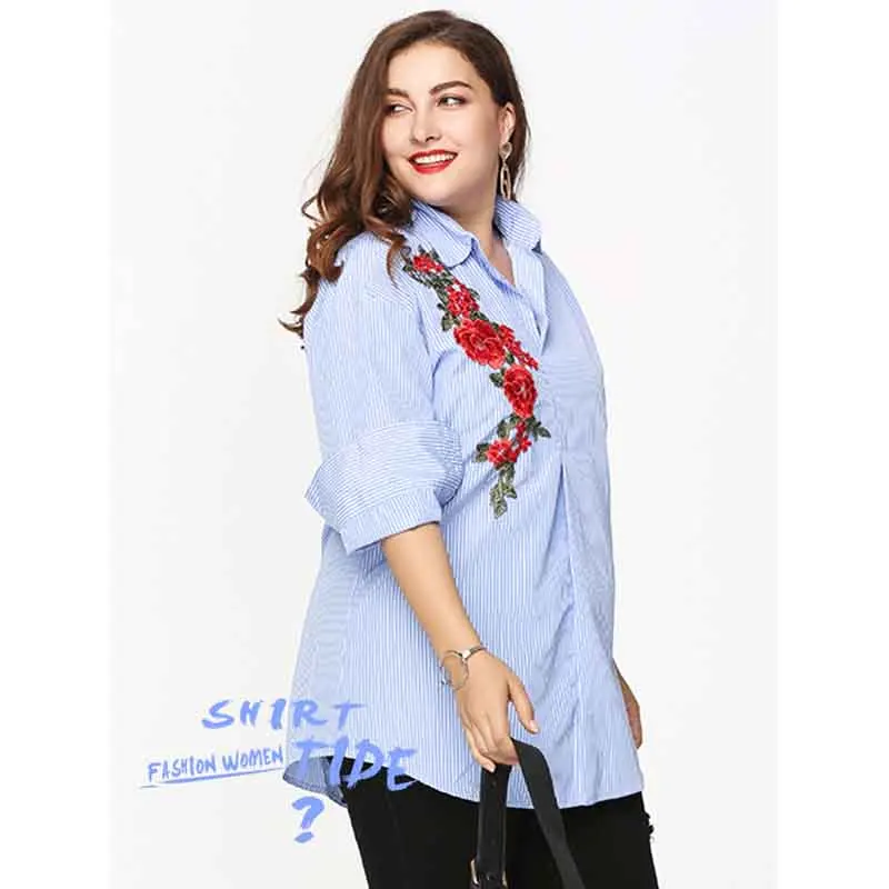 Туника 2020 большие размеры женские вышитые рубашки с цветами полосатые длинным