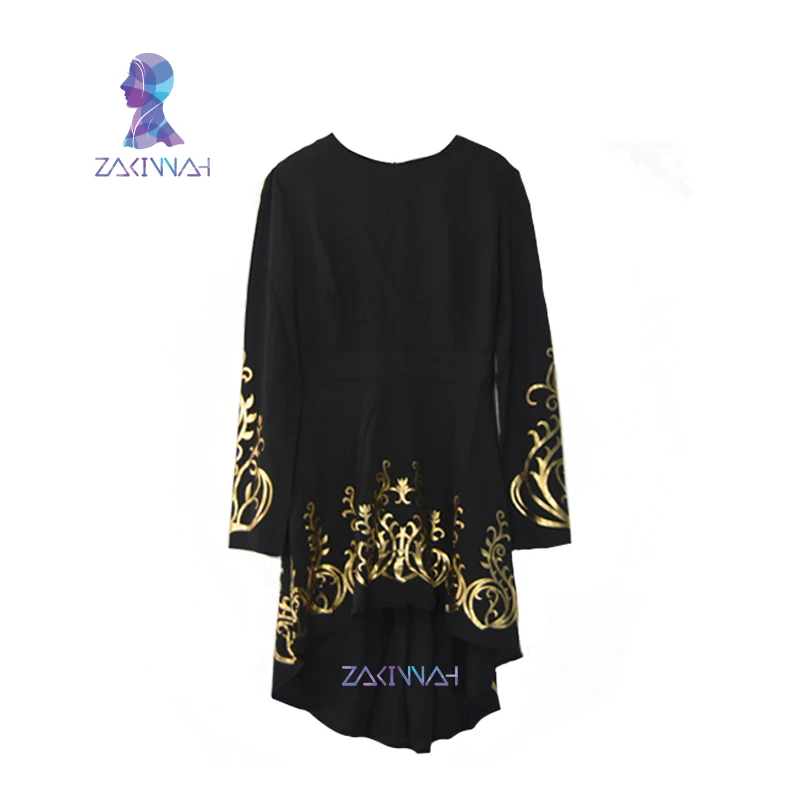 Black ZK009 модная мусульманская одноцветная горячая штамповка Топ позолоченная печать женская одежда Ближний Восток Рамадан Исламская абайя - Color: Black