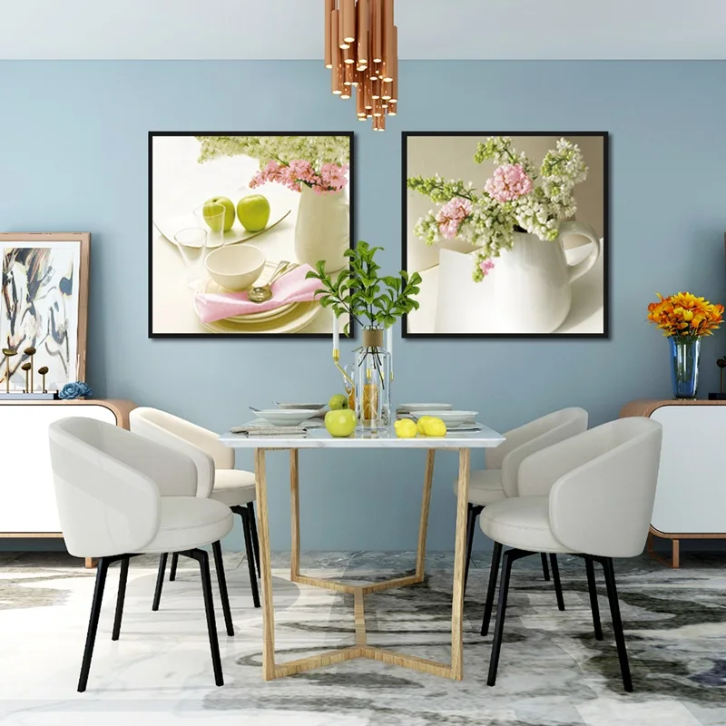 

Nordic Simple Green Apple Vase And Dish Home Map For Living Room Wall Decoration Watercolor Art Map Frameless