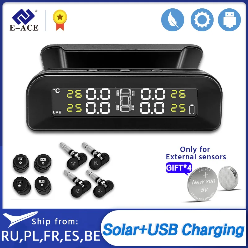 Умная Система контроля давления в шинах с 4 датчиками и зарядкой от солнечной