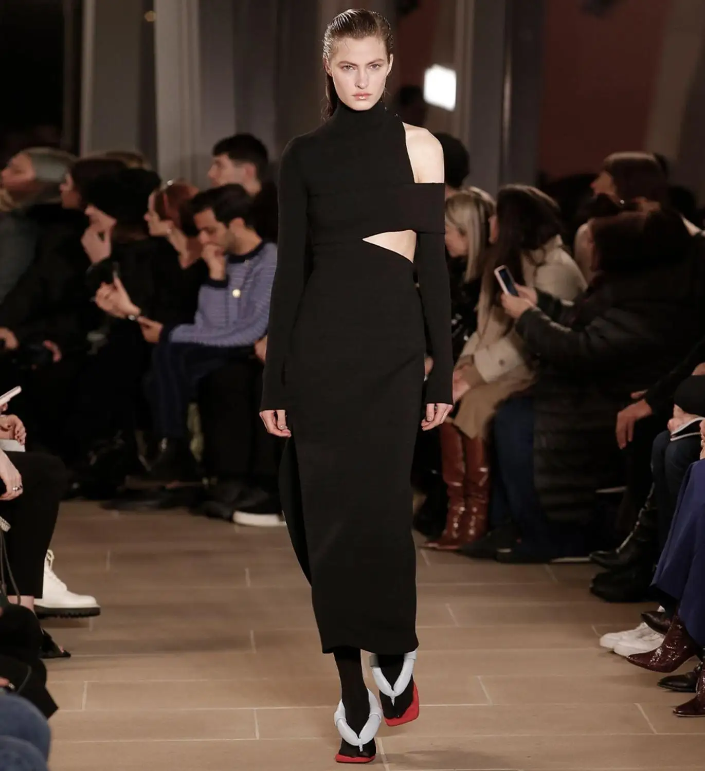 

Женское облегающее платье-миди, зимнее черное платье с длинным рукавом, с вырезами, Бандажное платье, 2020