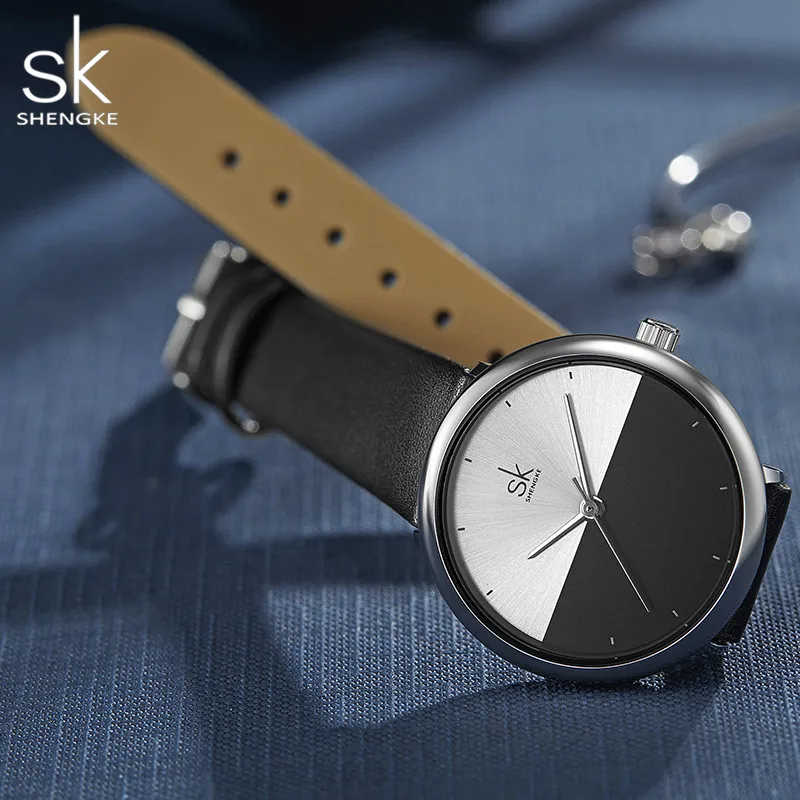 Shengke Fashion Couple Watches Men Women Simple Leather Strap Quartz Watch Women's Dress Lovers Watch Clock Relogios Femininos