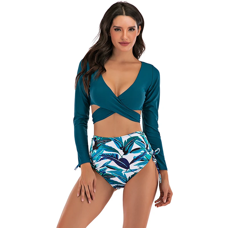 Женский купальник из двух предметов бикини с высокой талией 2020 пляжная одежда